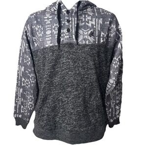 HOOEY Hoodie Mens Small Gray Pullover Hooded Aztec Western Sweatshirt Knit